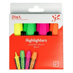 Stat Highlighter Chisel 2-5mm Tip Rubberised Grip Assorted Wallet of 4