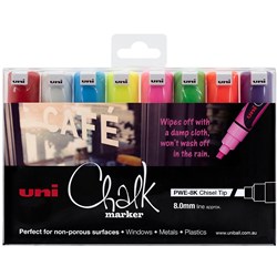 Uni Liquid Chalk Marker 8.0mm Chisel Tip Assorted Colours Pack Of 8