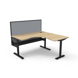 Rapidline Halo Static Corner Workstation + Screen + Tray 1500/1500W x 1330mmH Oak/Black