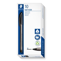 Staedtler 4320 Stick  Triangular Ballpoint Pen  Medium 1.0mm Black Box of 10