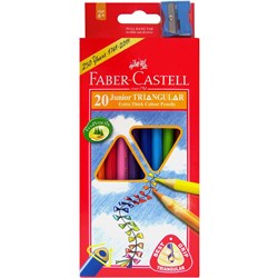 Faber-Castell Junior Triangular Coloured Pencils W Sharpener Assorted Pack of 20